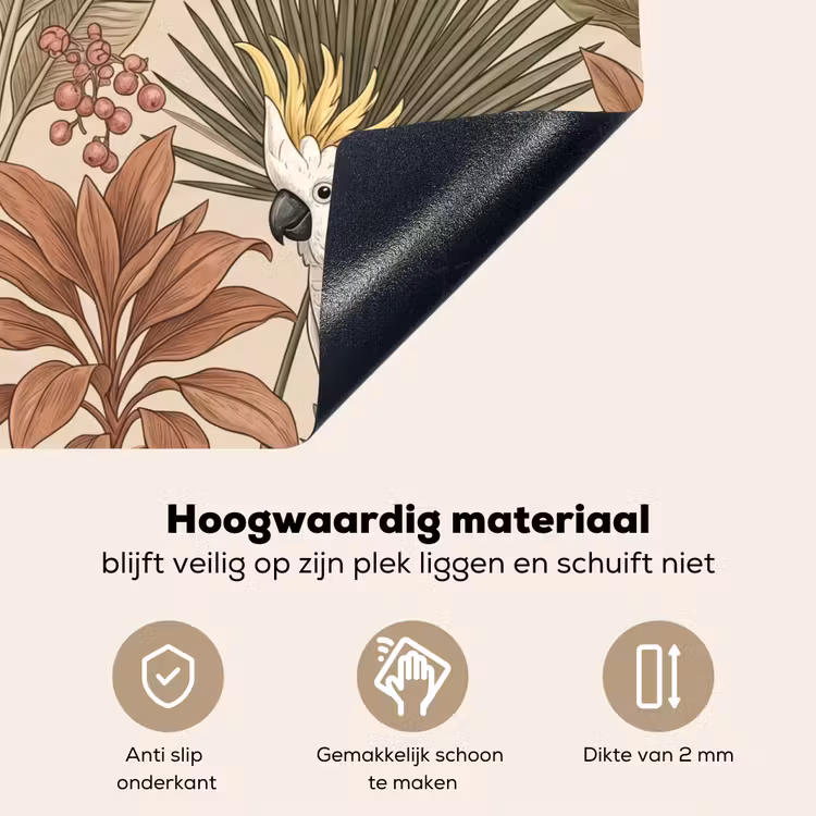 Tropisch - Vogels - Beige Inductie beschemer met haakjes klein -ky-onderkant-nl