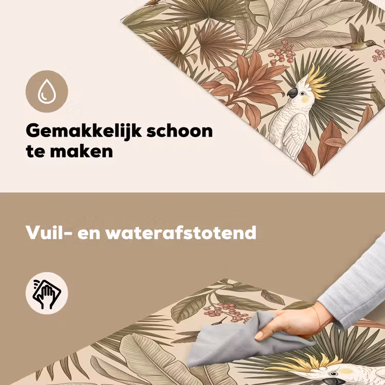 Tropisch - Vogels - Beige Inductie beschemer met haakjes klein -ky-schoon-nl