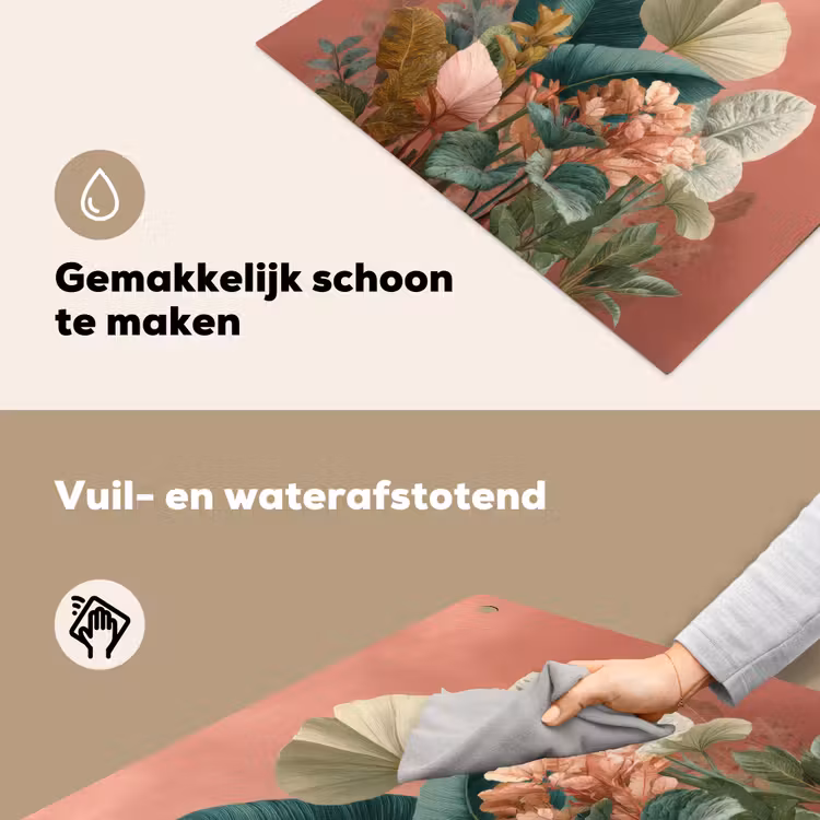 Tropische bladeren - Bloemen - Roze - groen Inductie beschemer met haakjes middel -ky-schoon-nl