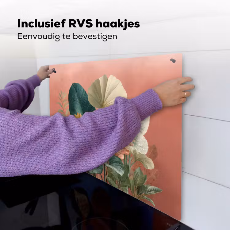 Tropische bladeren - Bloemen - Roze - groen Inductie beschemer met haakjes middel -ky-ophangen-nl