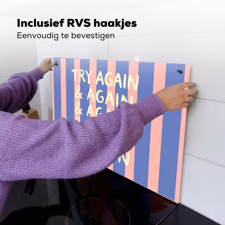 Try again - Strepen - Roze - Verticaal - Blauw Inductie beschemer met haakjes klein -ky-ophangen-nl