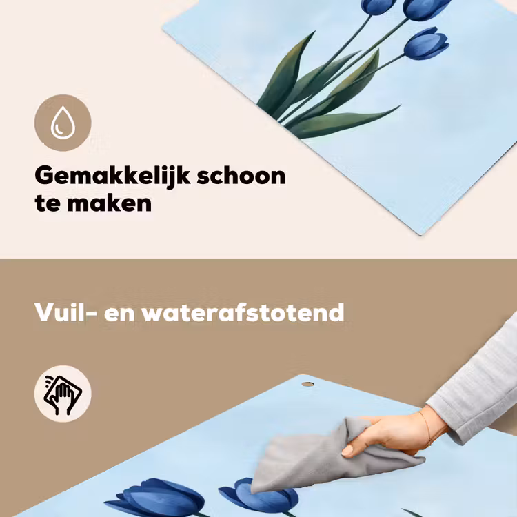 Tulpen - Blauw - Bladeren Inductie beschemer met haakjes klein -ky-schoon-nl