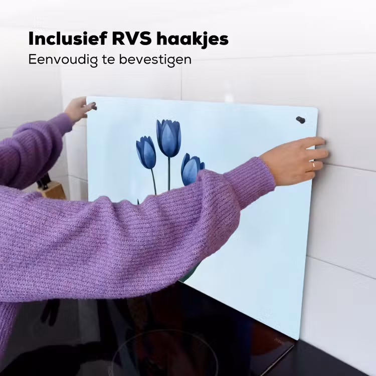 Tulpen - Blauw - Bladeren Inductie beschemer met haakjes klein -ky-ophangen-nl
