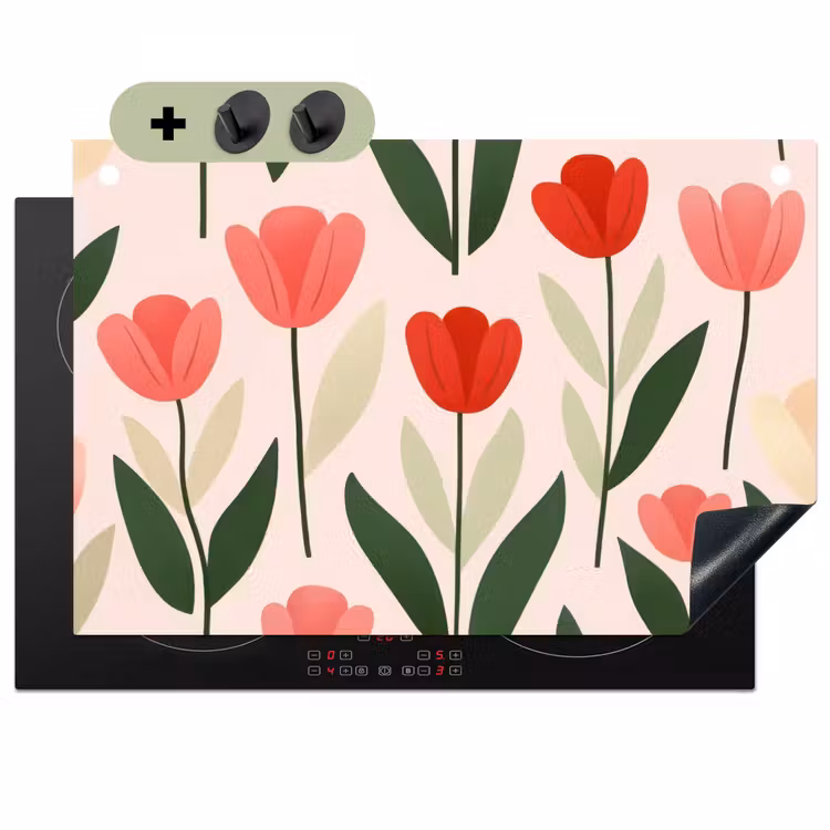 Tulpen - Modern - Roze Inductie beschemer met haakjes klein -3d