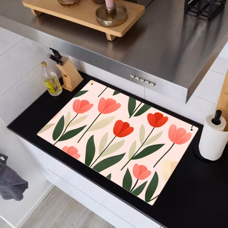 Tulpen - Modern - Roze Inductie beschemer met haakjes klein -sfeer1