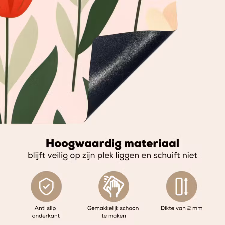Tulpen - Modern - Roze Inductie beschemer met haakjes klein -ky-onderkant-nl