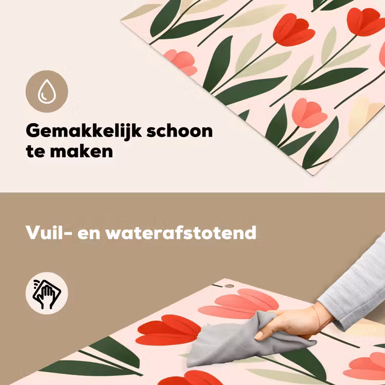 Tulpen - Modern - Roze Inductie beschemer met haakjes klein -ky-schoon-nl