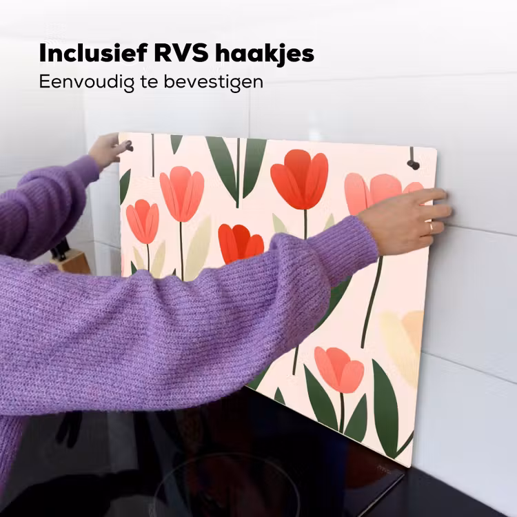 Tulpen - Modern - Roze Inductie beschemer met haakjes klein -ky-ophangen-nl
