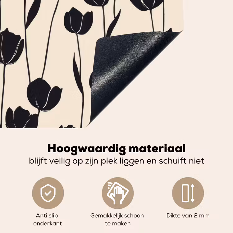 Tulpen - Patroon - Zwart Inductie beschemer met haakjes klein 777 -ky-onderkant-nl
