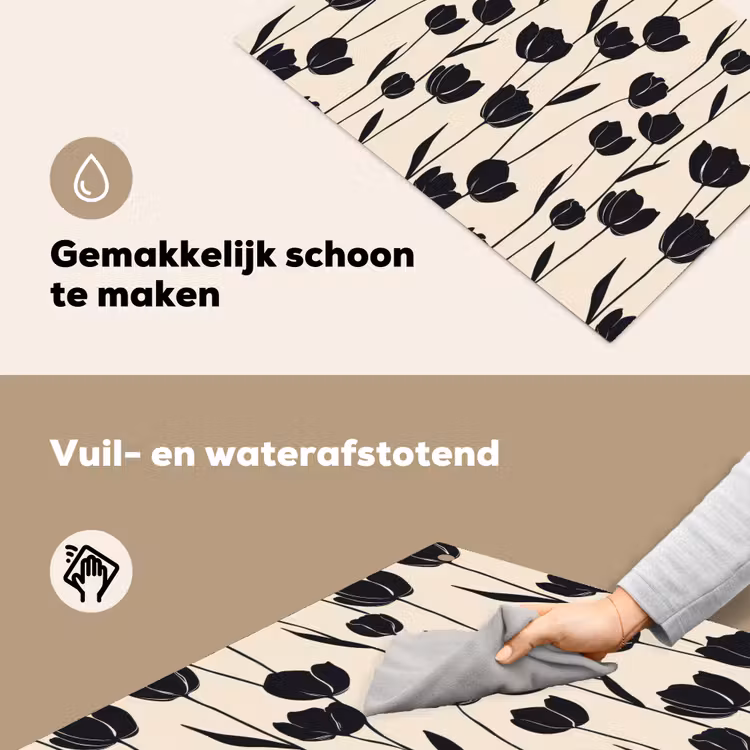 Tulpen - Patroon - Zwart Inductie beschemer met haakjes klein 777 -ky-schoon-nl
