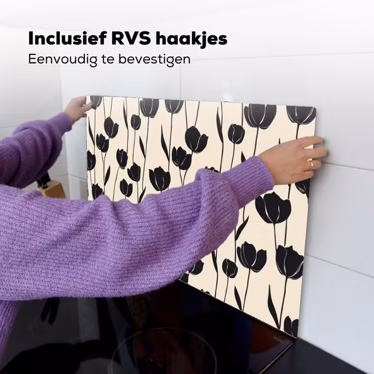Tulpen - Patroon - Zwart Inductie beschemer met haakjes klein 777 -ky-ophangen-nl
