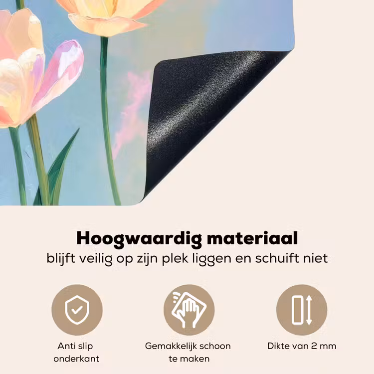 Tulpen - Roze accenten - Blauw Inductie beschemer met haakjes middel -ky-onderkant-nl