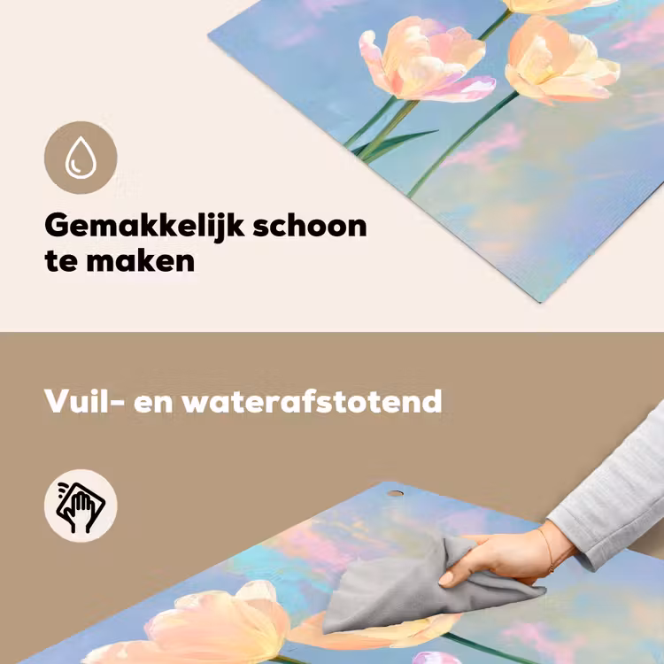 Tulpen - Roze accenten - Blauw Inductie beschemer met haakjes middel -ky-schoon-nl