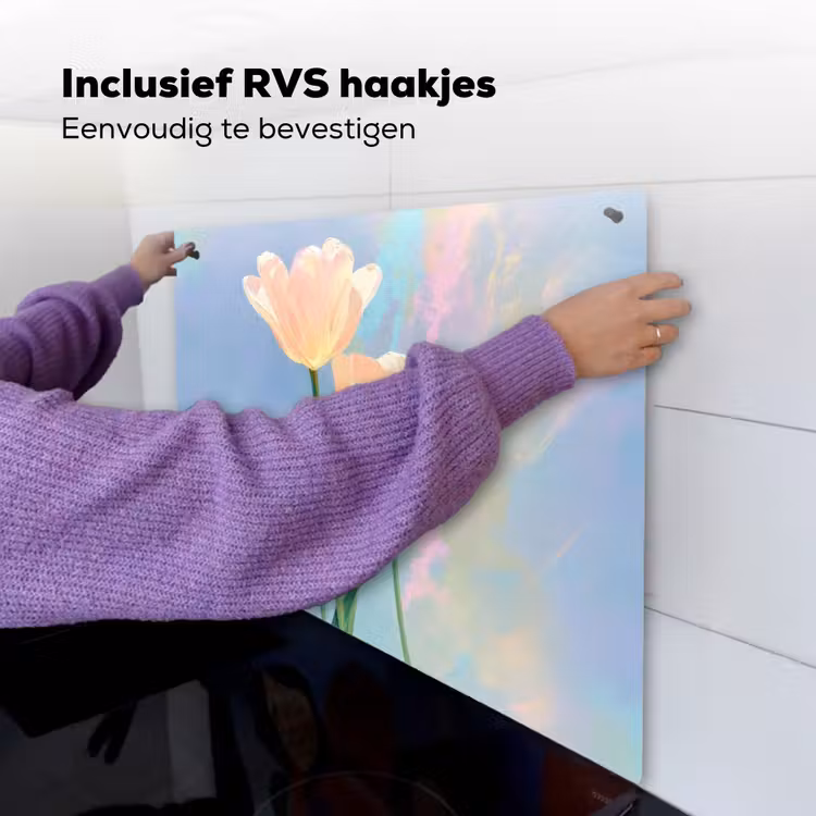 Tulpen - Roze accenten - Blauw Inductie beschemer met haakjes middel -ky-ophangen-nl