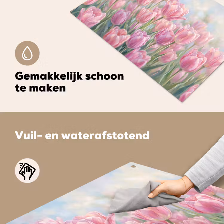 Tulpen - Veld - Lente - Roze Inductie beschemer met haakjes klein -ky-schoon-nl