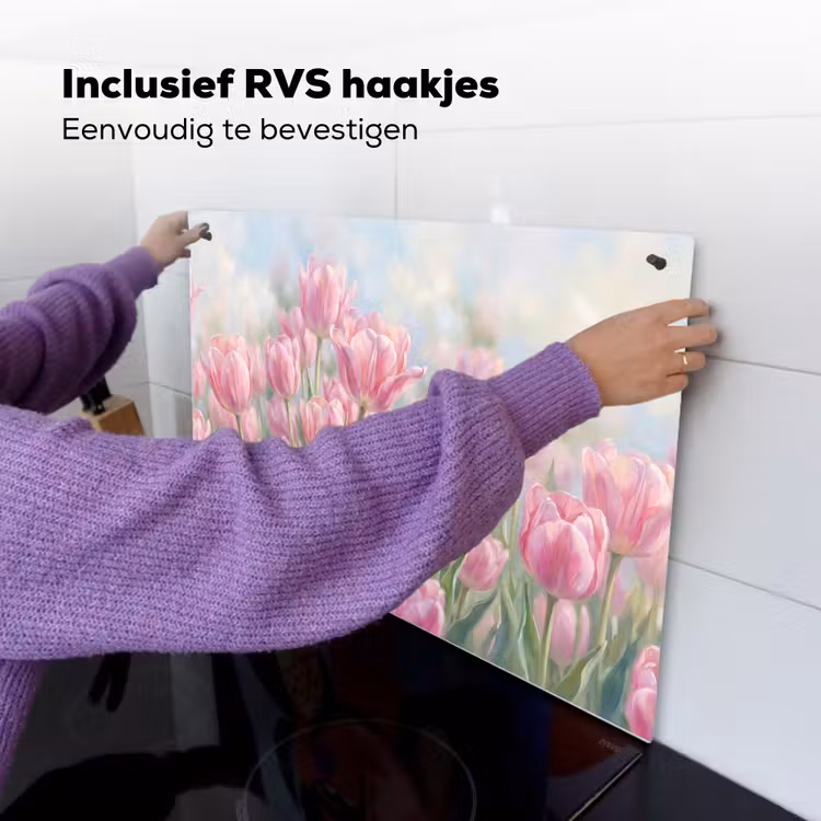 Tulpen - Veld - Lente - Roze Inductie beschemer met haakjes klein -ky-ophangen-nl