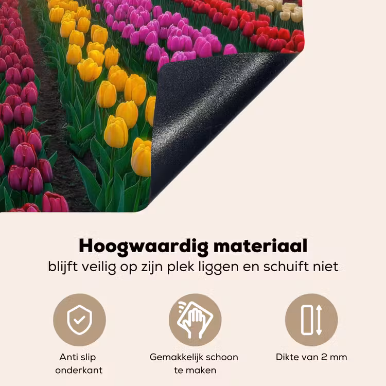 Tulpenveld - Zonsondergang - Kleurrijk Inductie beschemer met haakjes klein -ky-onderkant-nl