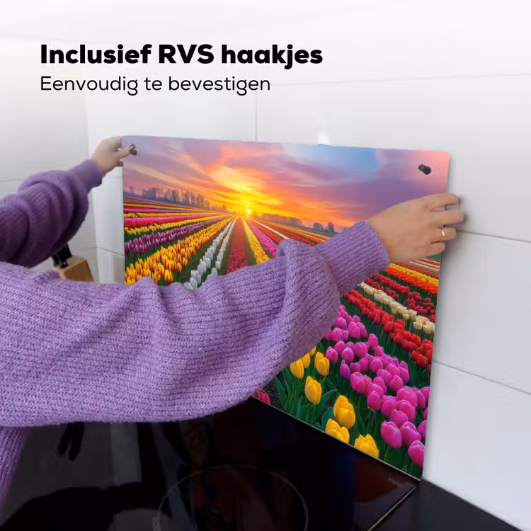 Tulpenveld - Zonsondergang - Kleurrijk Inductie beschemer met haakjes klein -ky-ophangen-nl