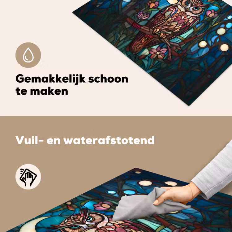 Uil - Mozaïek - Maan - Nacht Inductie beschemer met haakjes klein -ky-schoon-nl