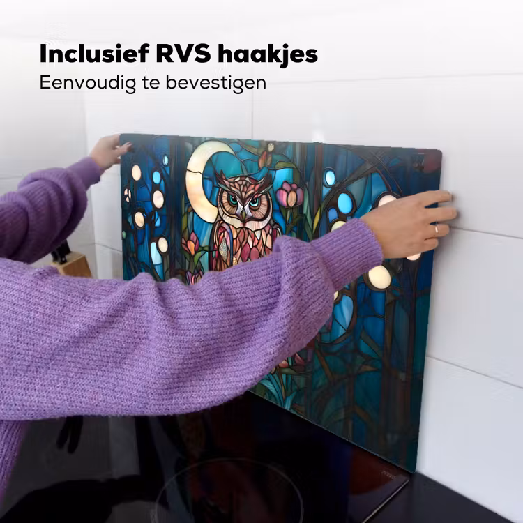 Uil - Mozaïek - Maan - Nacht Inductie beschemer met haakjes klein -ky-ophangen-nl