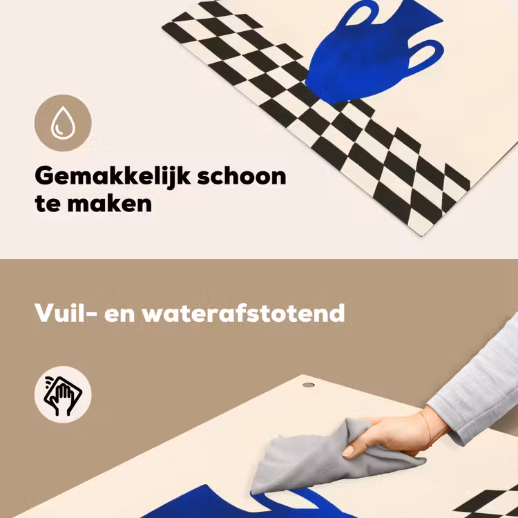 Vaas - Blauw - Geblokt - Modern Inductie beschemer met haakjes klein -ky-schoon-nl