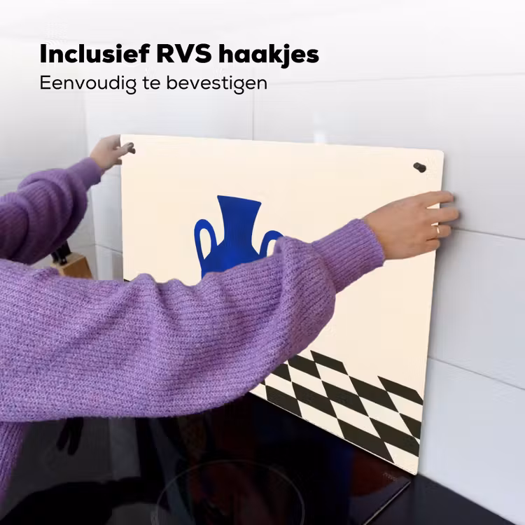 Vaas - Blauw - Geblokt - Modern Inductie beschemer met haakjes klein -ky-ophangen-nl