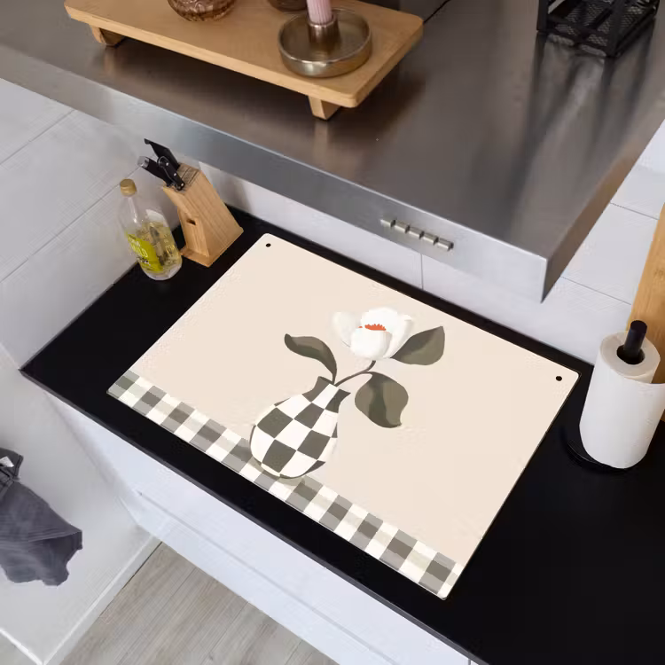 Vaas - Geruit - Groen - Bloem Inductie beschemer met haakjes klein -sfeer1