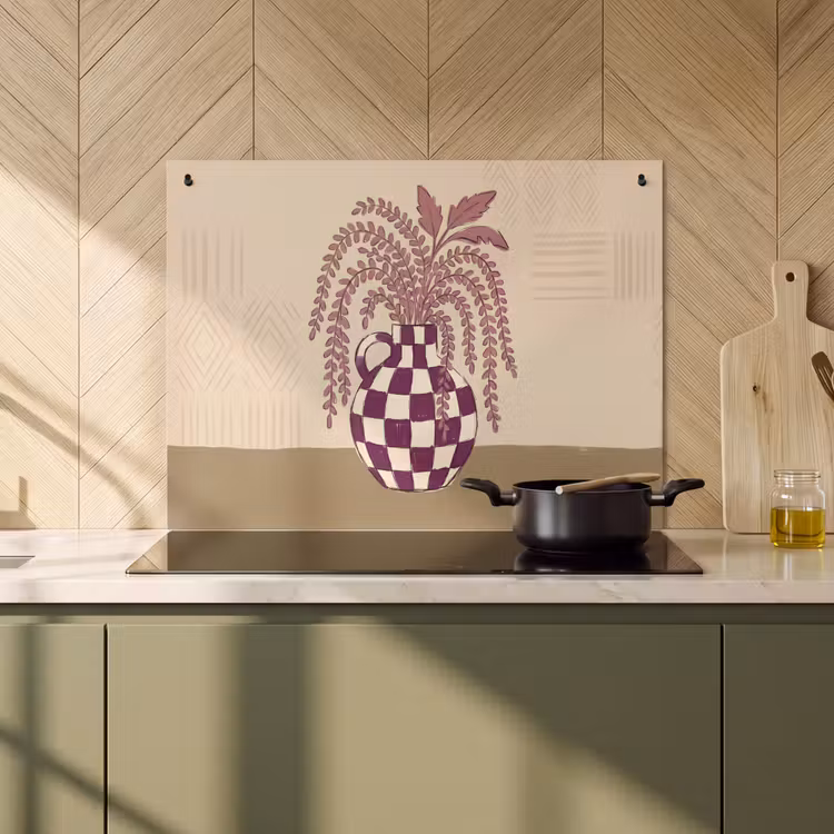 Vaas - Geruit - Planten - Modern - Paars Inductie beschemer met haakjes klein -sfeer2