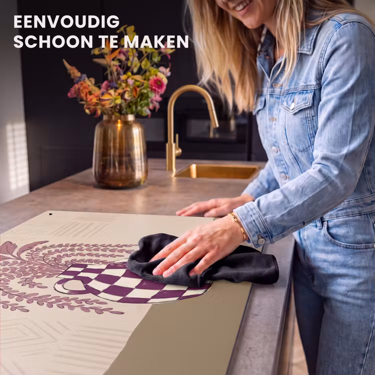 Vaas - Geruit - Planten - Modern - Paars Inductie beschemer met haakjes klein -ky-schoon-nl