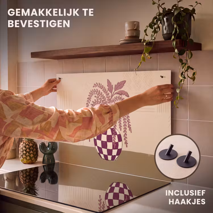 Vaas - Geruit - Planten - Modern - Paars Inductie beschemer met haakjes klein -ky-ophangen-nl