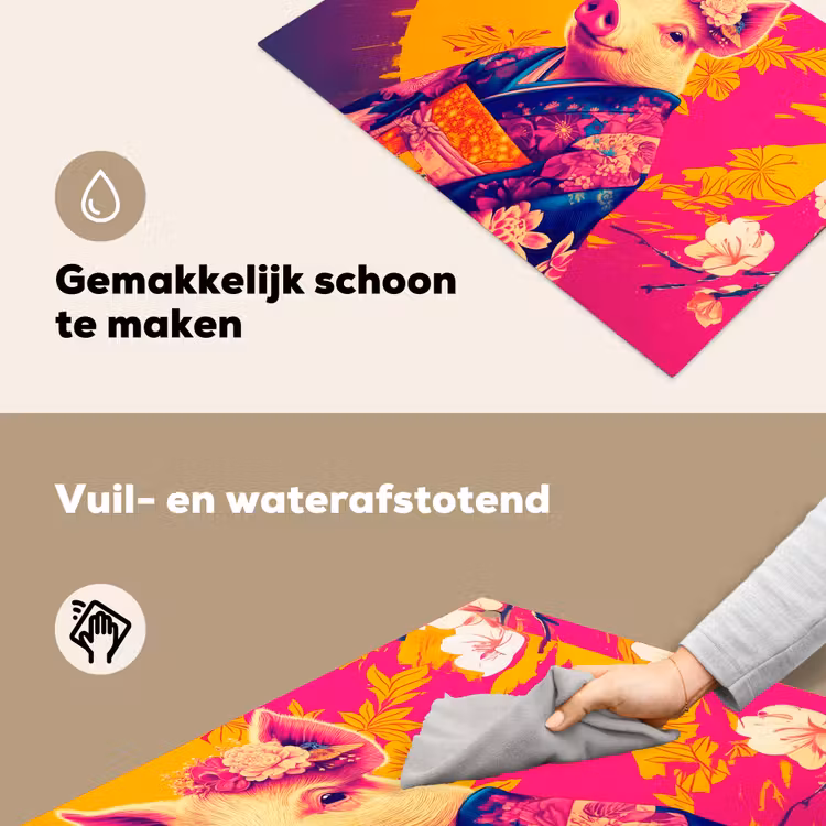 Varken - Bloemkroon - Kimono - Abstract Inductie beschemer met haakjes klein -ky-schoon-nl