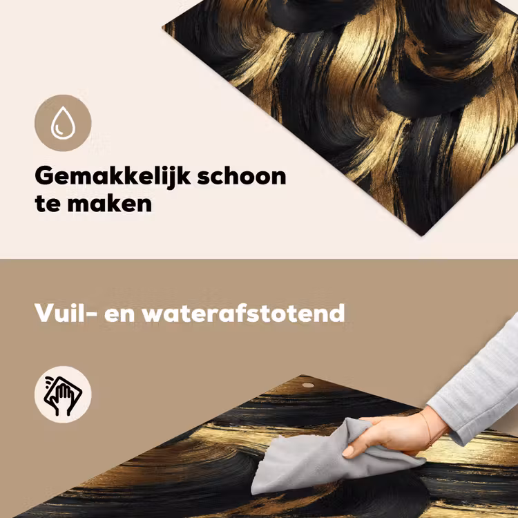 Verfstreken - Abstract - Goud - Zwart Inductie beschemer met haakjes klein 777 -ky-schoon-nl