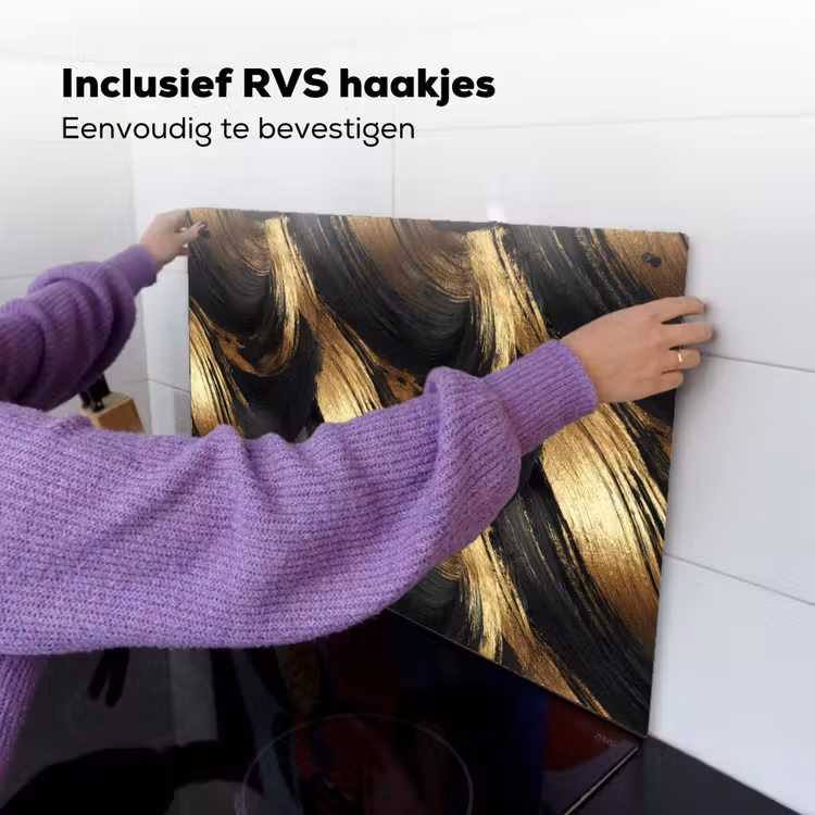 Verfstreken - Abstract - Goud - Zwart Inductie beschemer met haakjes klein 777 -ky-ophangen-nl
