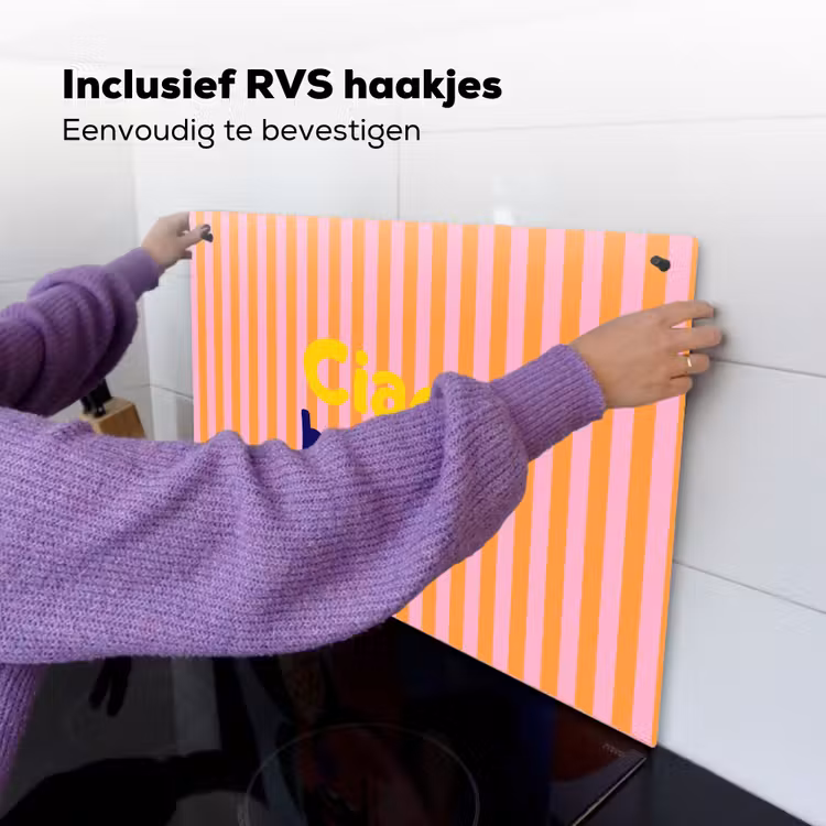 Verticaal - Strepen - Oranje - Ciao bella Inductie beschemer met haakjes klein -ky-ophangen-nl