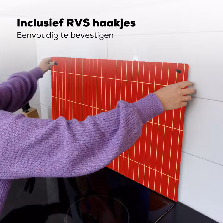 Verticaal - Wandtegel - Helderrood Inductie beschemer met haakjes klein 777 -ky-ophangen-nl