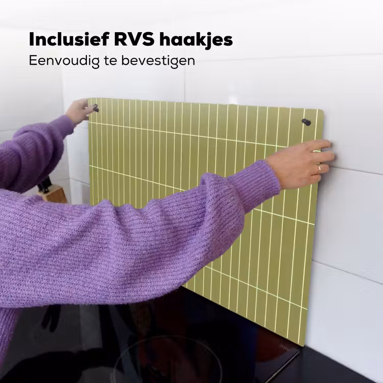 Verticaal - Wandtegel - Olijfgroen Inductie beschemer met haakjes klein 777 -ky-ophangen-nl