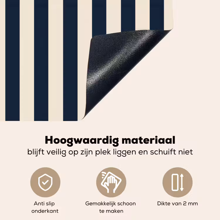 Verticale strepen - Blauw - Crème Inductie beschemer met haakjes klein 777 -ky-onderkant-nl