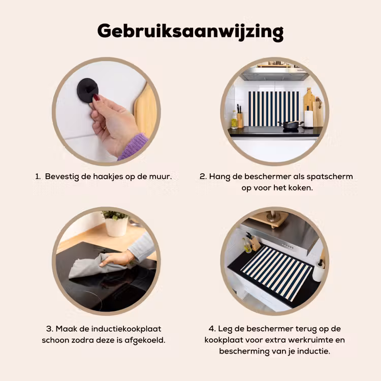 Verticale strepen - Blauw - Crème Inductie beschemer met haakjes klein 777 -ky-gebruik-nl