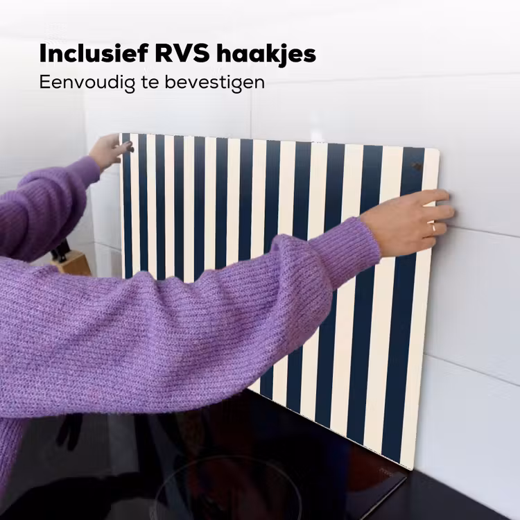 Verticale strepen - Blauw - Crème Inductie beschemer met haakjes klein 777 -ky-ophangen-nl