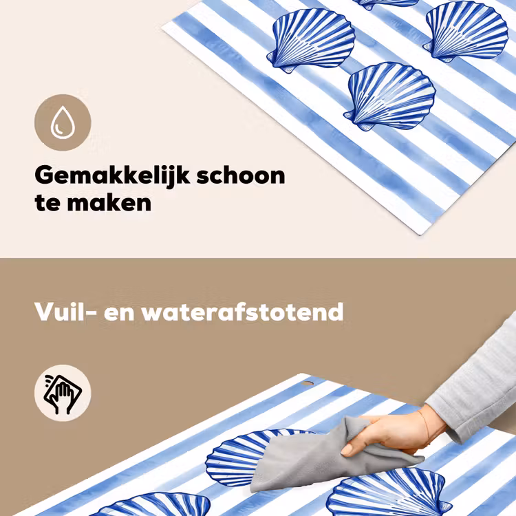 Vier schelpen - Blauw - Wit - Strepen Inductie beschemer met haakjes middel -ky-schoon-nl