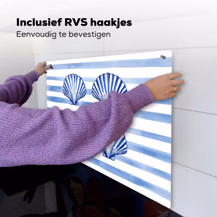 Vier schelpen - Blauw - Wit - Strepen Inductie beschemer met haakjes middel -ky-ophangen-nl