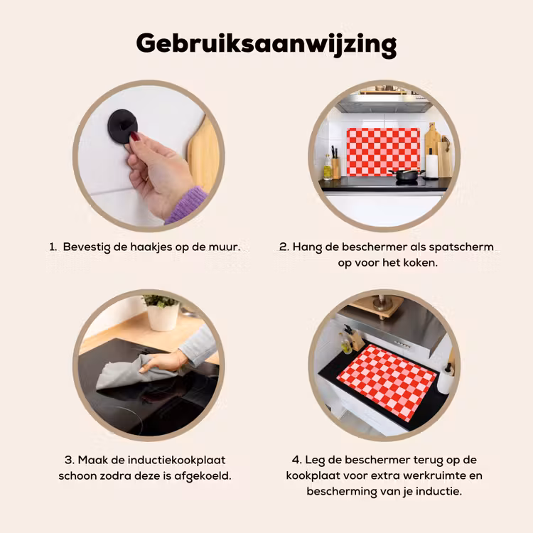 Vierkant - Klassiek - Rood Inductie beschemer met haakjes klein 777 -ky-gebruik-nl