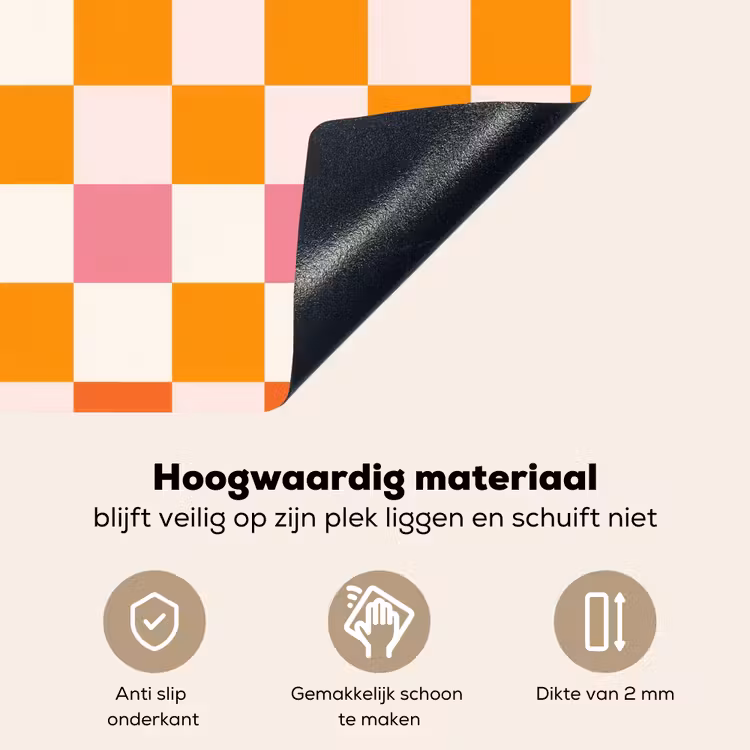 Vierkant - Patroon - Oranje Inductie beschemer met haakjes klein 777 -ky-onderkant-nl