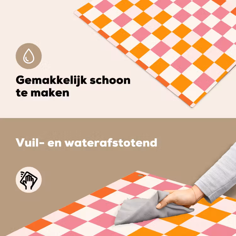 Vierkant - Patroon - Oranje Inductie beschemer met haakjes klein 777 -ky-schoon-nl