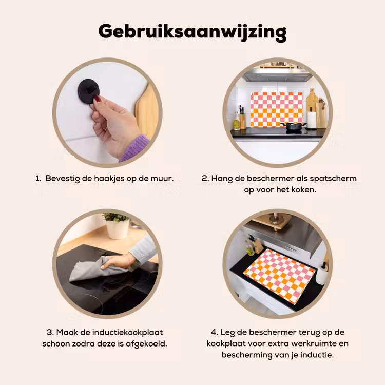 Vierkant - Patroon - Oranje Inductie beschemer met haakjes klein 777 -ky-gebruik-nl