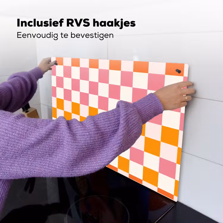 Vierkant - Patroon - Oranje Inductie beschemer met haakjes klein 777 -ky-ophangen-nl