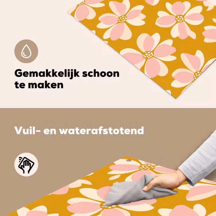 Vintage - Bloemen - Okergeel Inductie beschemer met haakjes klein 777 -ky-schoon-nl