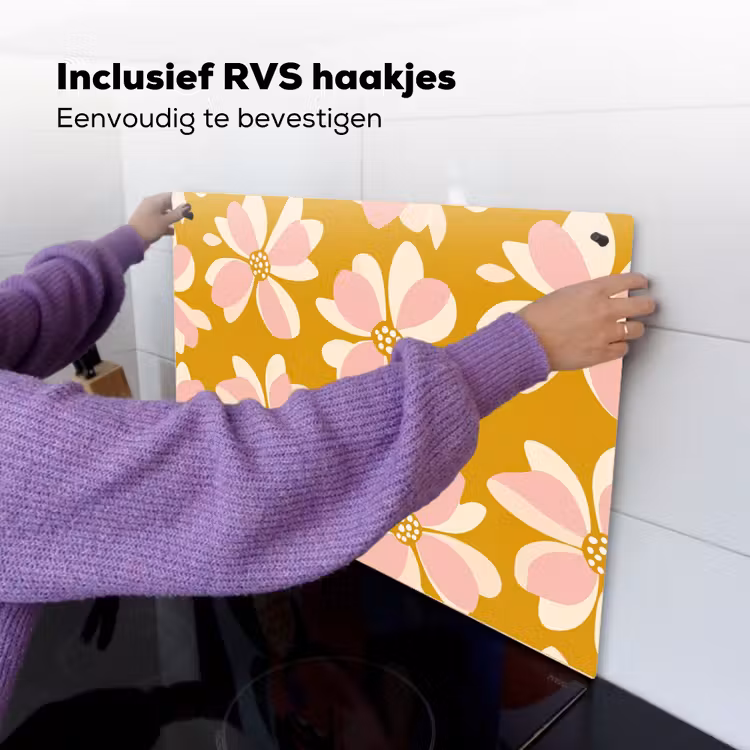 Vintage - Bloemen - Okergeel Inductie beschemer met haakjes klein 777 -ky-ophangen-nl