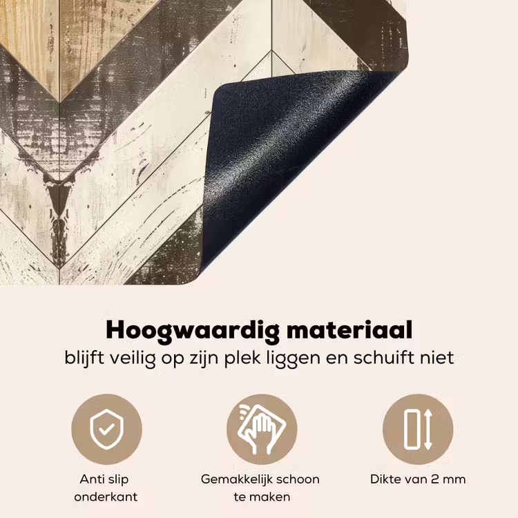 Vintage Chevronhout Inductie beschemer met haakjes middel -ky-onderkant-nl
