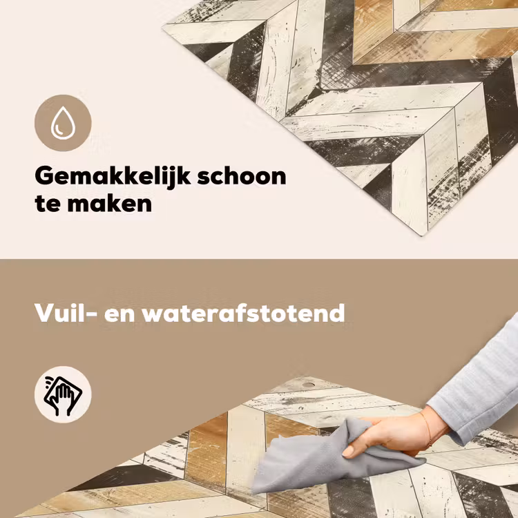 Vintage Chevronhout Inductie beschemer met haakjes middel -ky-schoon-nl